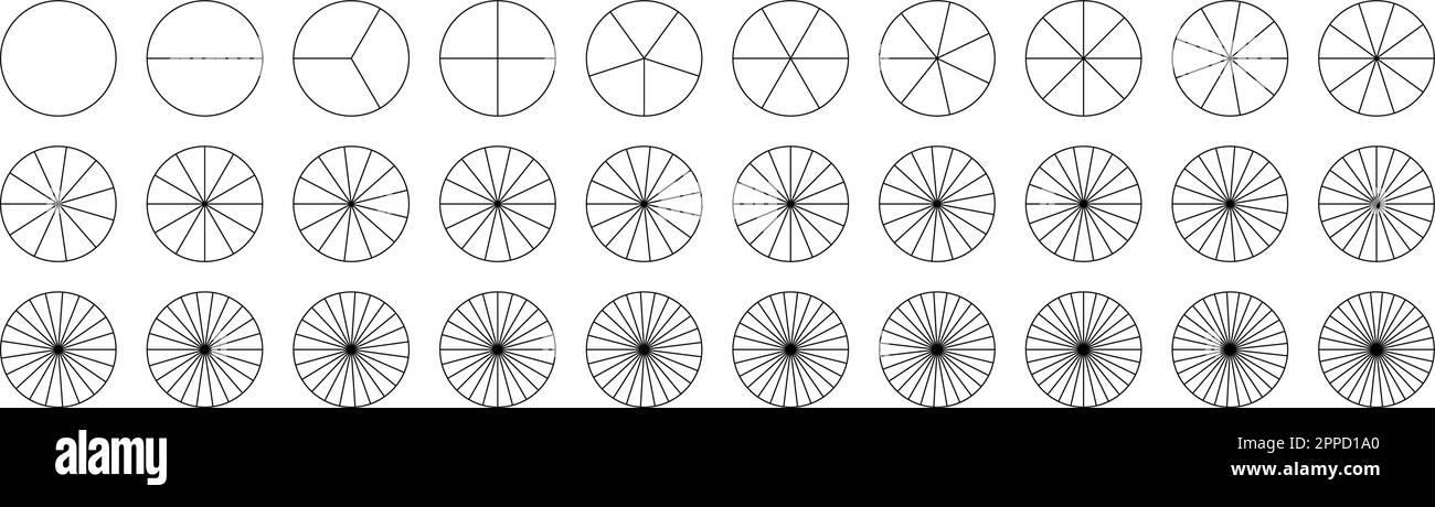 Donut o torta grafico templates.Fractions torta divisa per la matematica. Torta circolare con pezzi. Gruppo di sezioni del segmento. Geometria semplice. Illustrazione con isolamento vettoriale Illustrazione Vettoriale