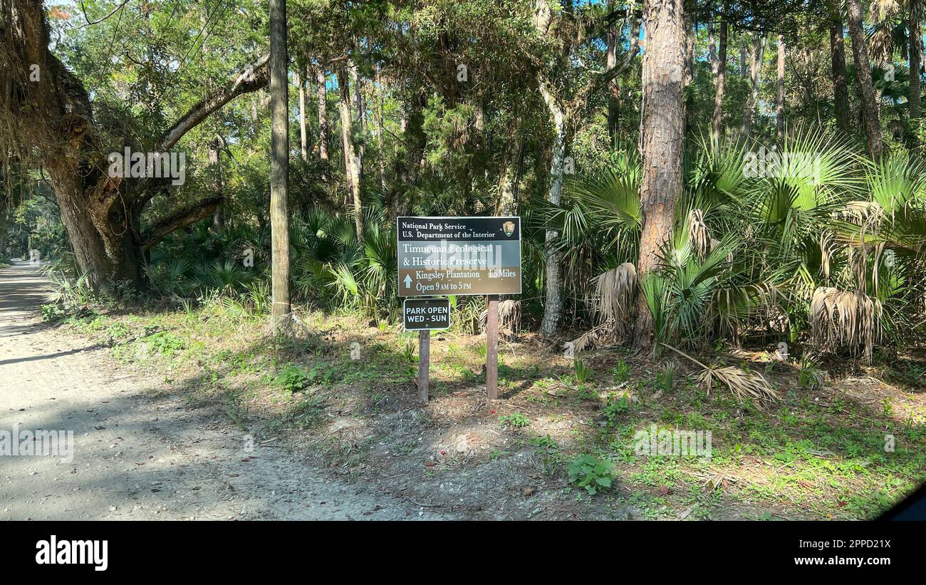 Il viaggio attraverso la più forest nel Parco Nazionale ecologico di Timucuan a Jacksonville, Florida. Foto Stock