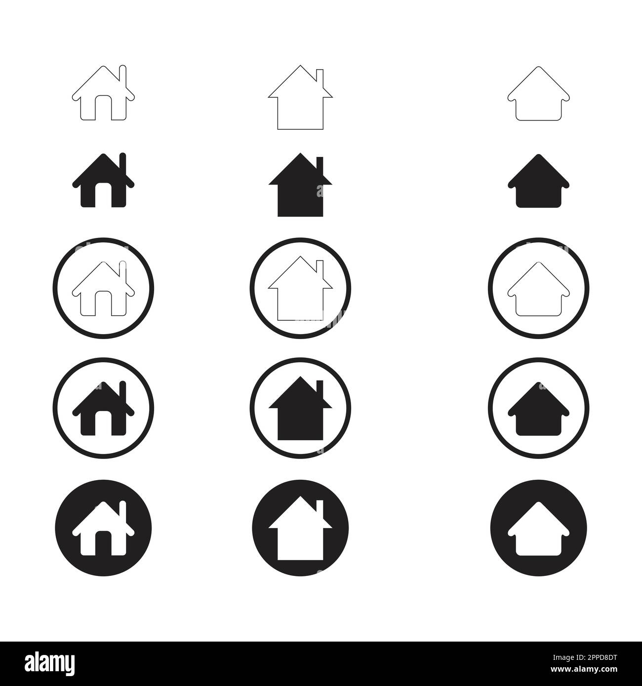 Semplice icona Set of Home. Icona Home senza porta. Icona Home con porta. Icona utente con cerchio. Icona Casa piatta. Illustrazione Vettoriale