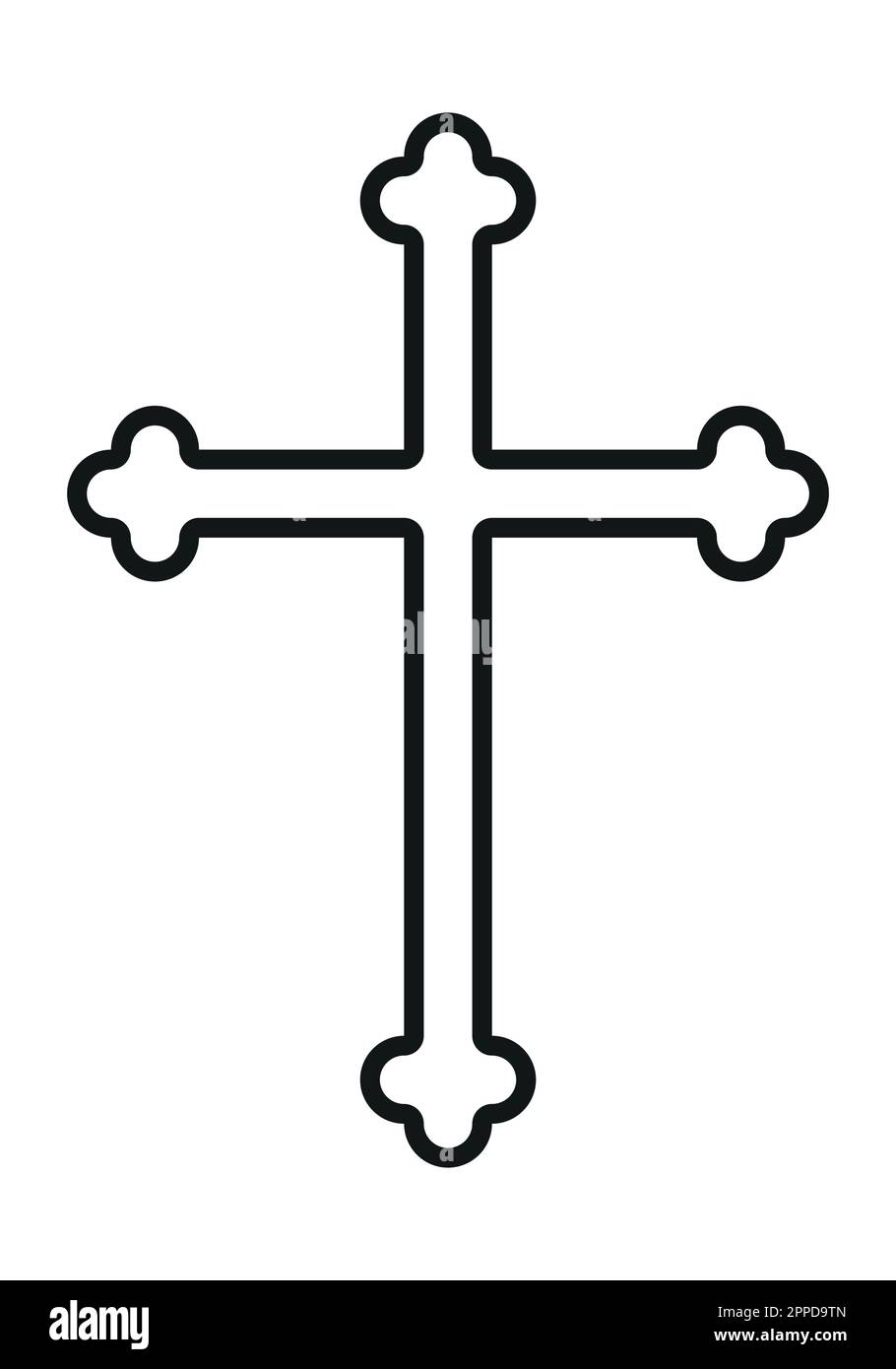 Croce cristiana, silhouette vettoriale in bianco e nero, illustrazione della forma della croce religiosa, isolata sul bianco Illustrazione Vettoriale