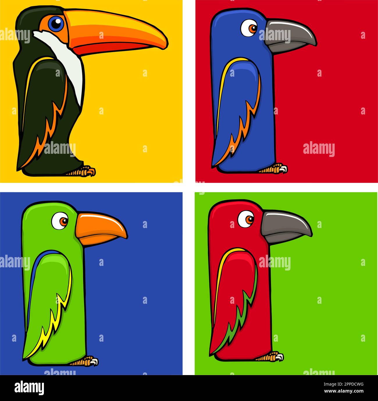 divertente pop art design con pappagalli e un toucan Illustrazione Vettoriale