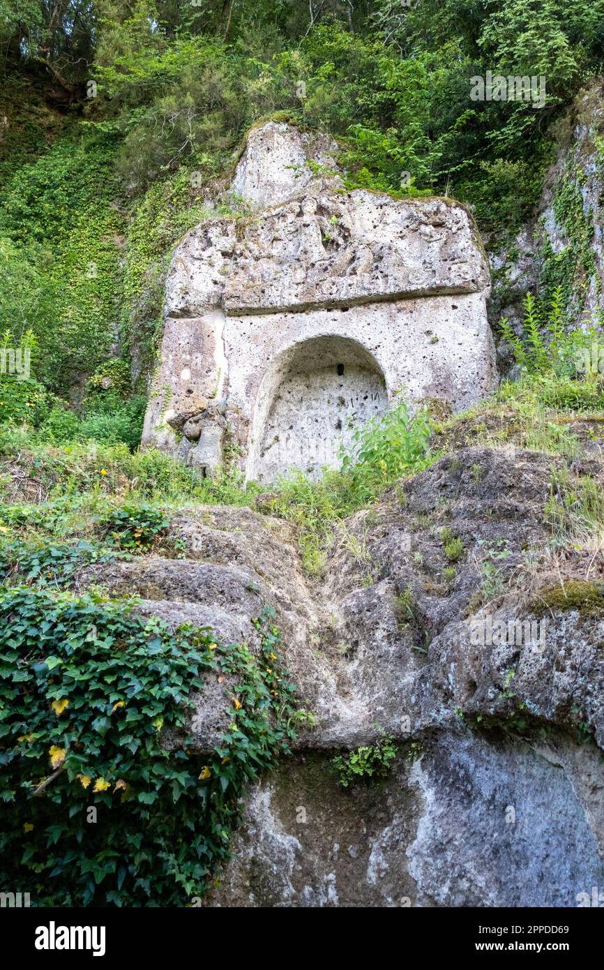 Antiche strutture in pietra tra piante, Toscana, Italia Foto Stock