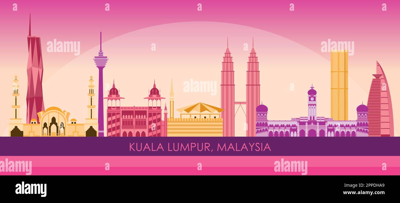 Panorama dello skyline del tramonto della città di Kuala Lumpur, Malesia - illustrazione vettoriale Illustrazione Vettoriale