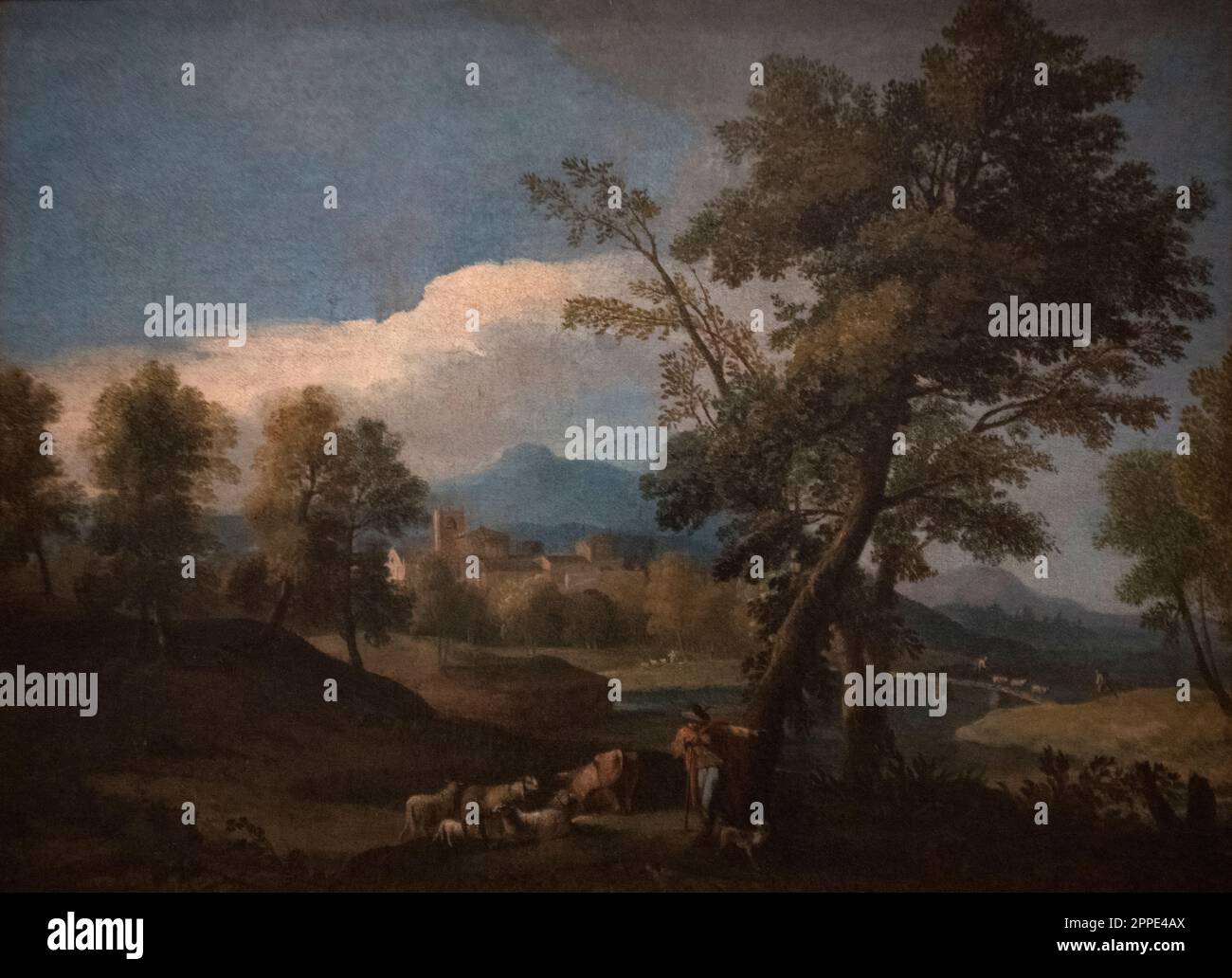 Giuseppe Zola: 'Paesaggio con un pastore e il suo gregge' Foto Stock