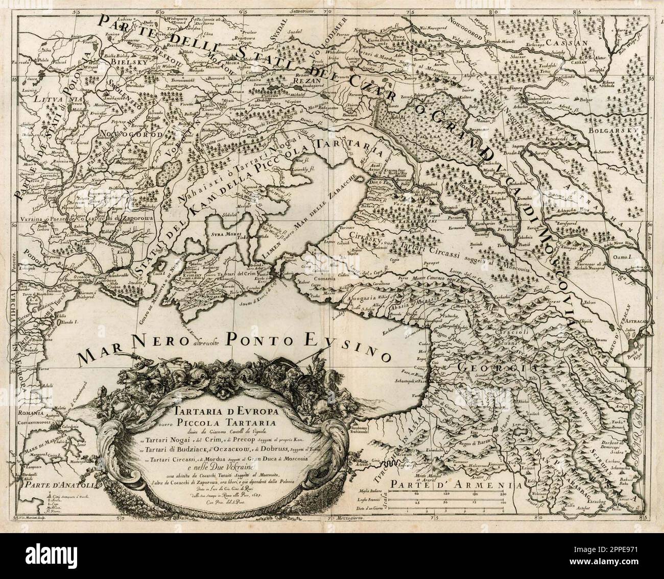 Mappa italiana della "Tartaria europea" (1684). Include l'attuale Ucraina Foto Stock