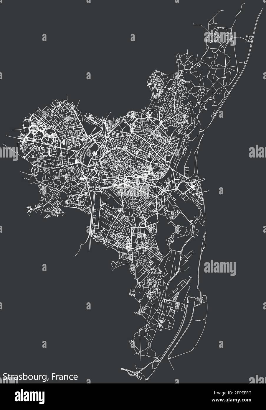 Mappa stradale di STRASBURGO, FRANCIA Illustrazione Vettoriale