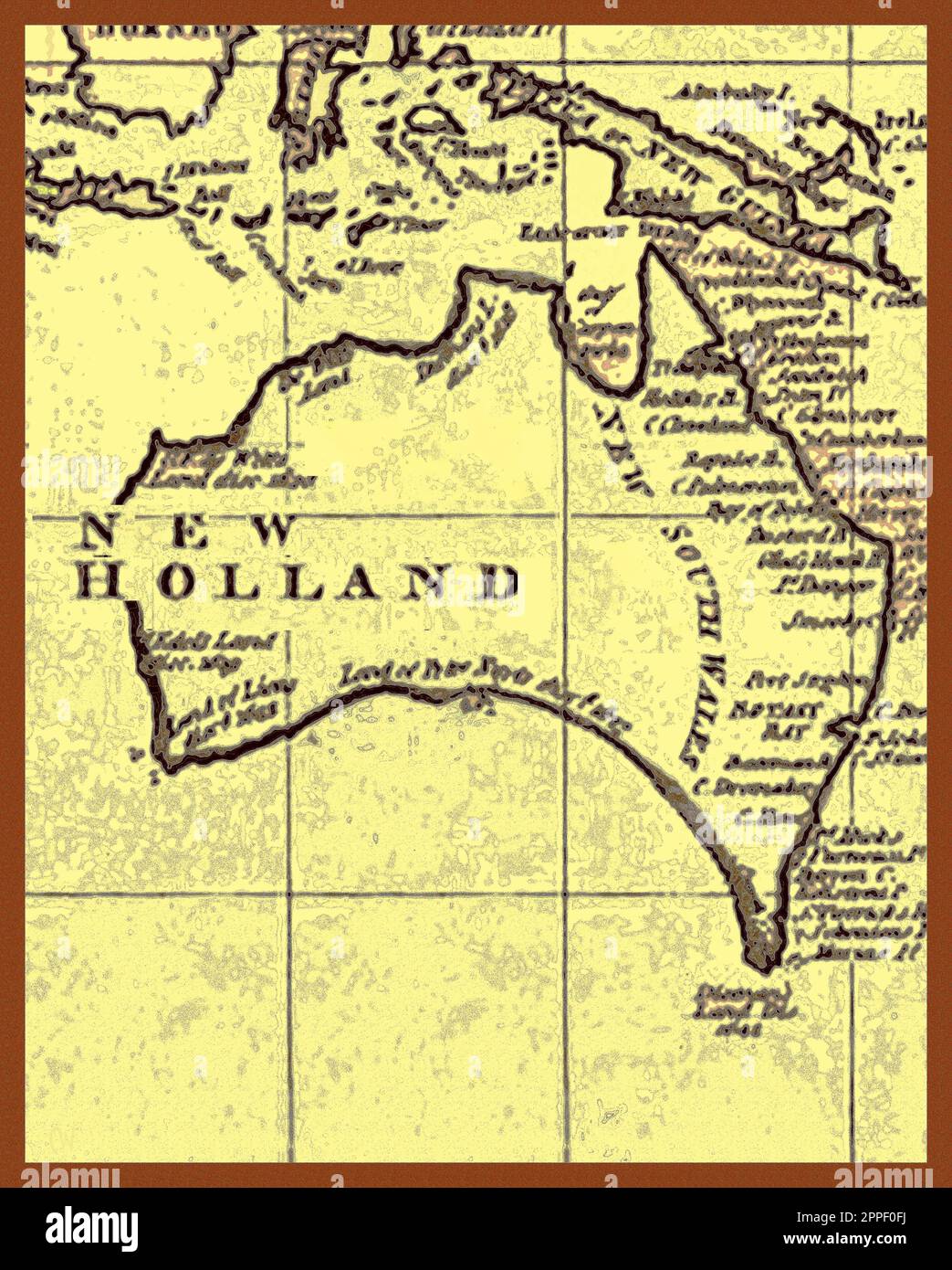 MAPPA - New Holland (Australia) 1787 come illustrato dal capitano James Cook. La lunga convinzione che il figlio del capitano Cook, James, morì senza eredi, è stata contestata nel 2024 in un nuovo libro. “The Untold Story of Captain James Cook R N”. (Libri PEN & Sword – ISBN 978-1399056960 ). La storia verificabile che cambia le prove si basa sulla scoperta di un documento del governo del XVIII secolo scoperto negli Archivi nazionali britannici. Foto Stock