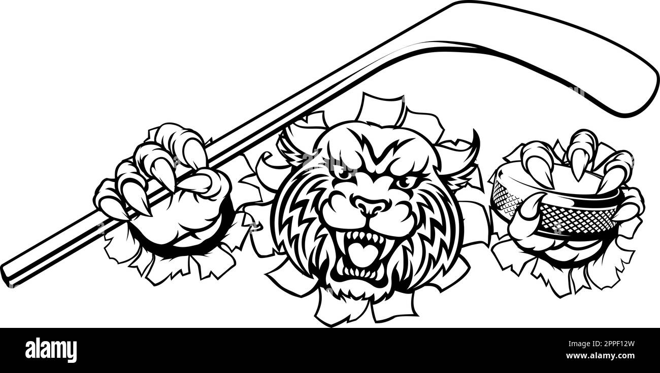 Wildcat Ice Hockey Player animale mascotte sportive Illustrazione Vettoriale