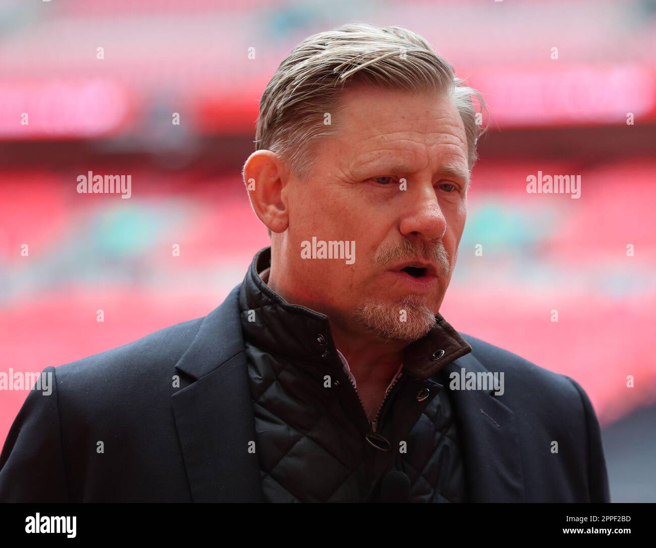 Peter Schmeichel ex giocatore del Manchester United durante la fa Cup - Semifinale partita di calcio tra Brighton e Hove Albion contro il Manchester United Foto Stock