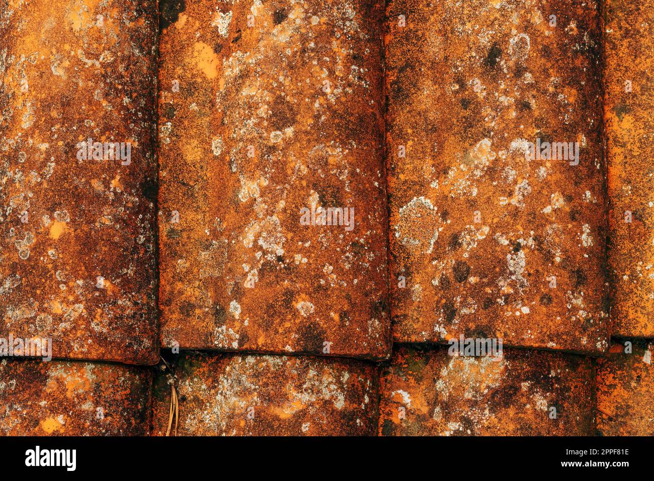 Primo piano di vecchie tegole rustiche in terracotta modello come sfondo, dettaglio architettonico da Lovran, Croazia Foto Stock