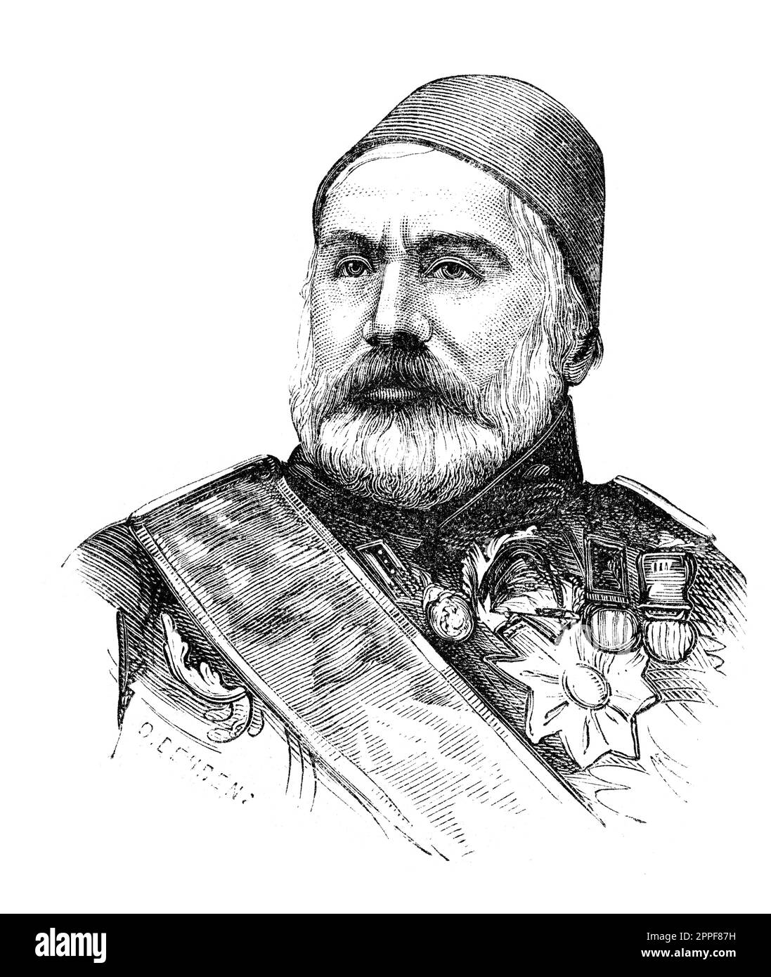 Abdülkerim Nadir Pasha (1807–1883), noto anche come Çırpanlı Abdi Pasha o Abdul Kerim Pasha, è stato un comandante militare ottomano. Incisione da forr och Foto Stock