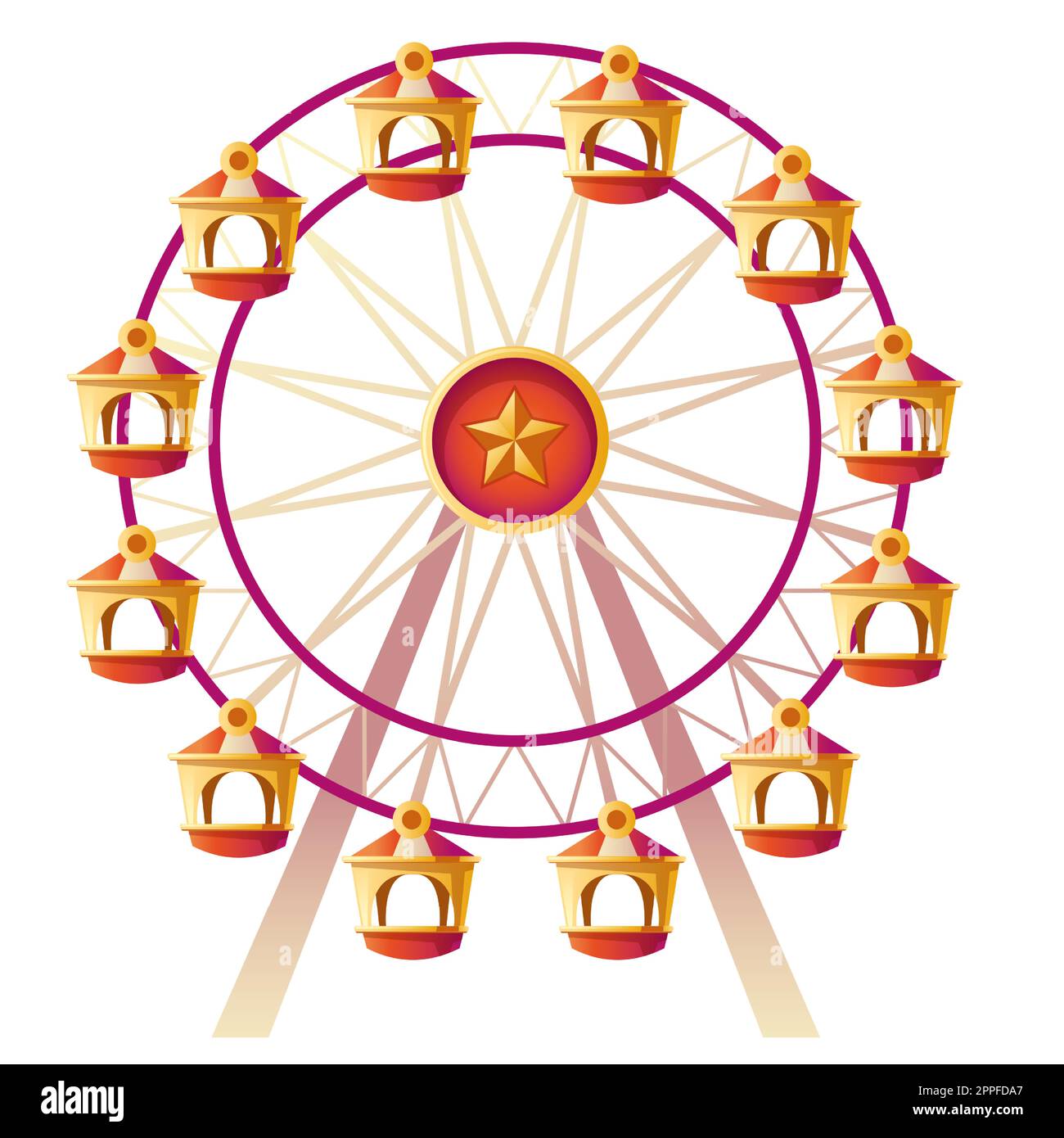 Ruota panoramica. Illustrazione vettoriale di carosello sul carnevale, parco divertimenti. Icona del cartone animato di attrazione di intrattenimento, ruota di osservazione rotonda isolata su sfondo bianco Illustrazione Vettoriale