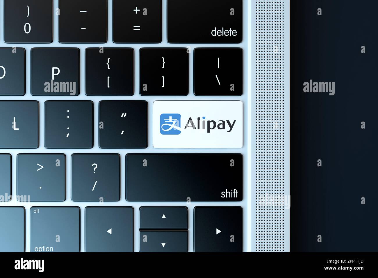 Logo Alipay su una tastiera. Rendering 3D Foto Stock