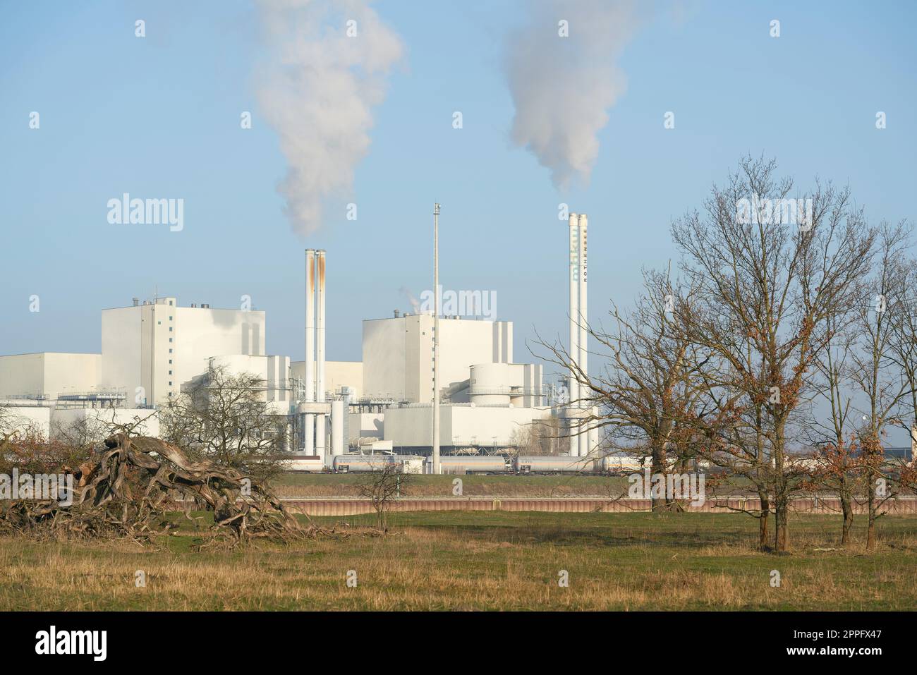 Impianto rifiuti-energia a Magdeburg, nel distretto di Rothensee, sulle rive del fiume Elba Foto Stock