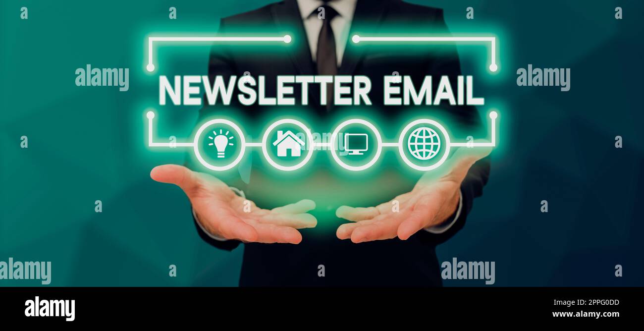 Testo scritto a mano Newsletter Email. Email di idea di affari inviata agli abbonati informandoli circa le notizie Foto Stock