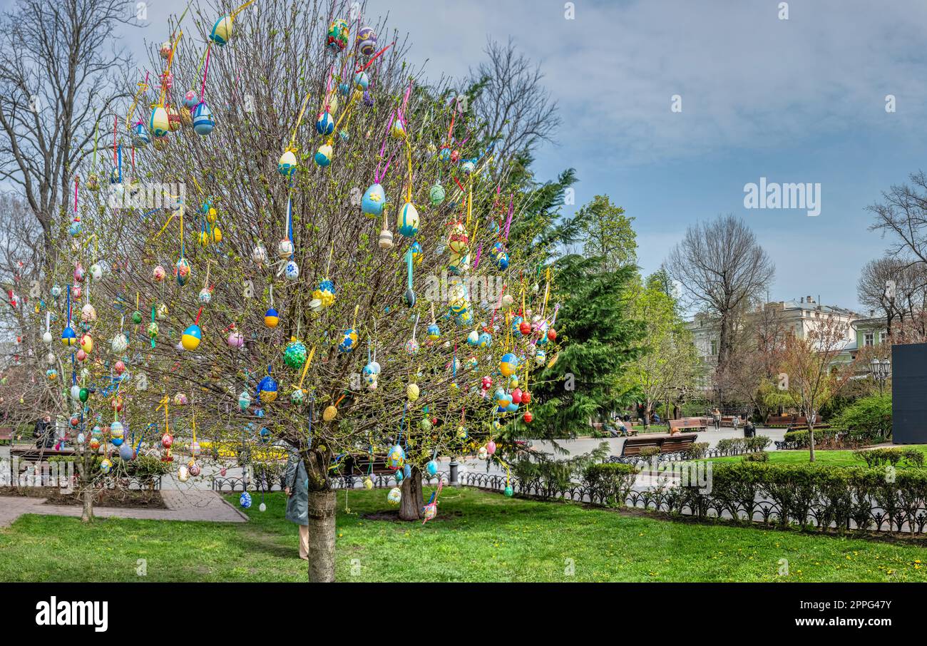 Albero di pasqua nel centro storico di Odessa, Ucraina Foto Stock