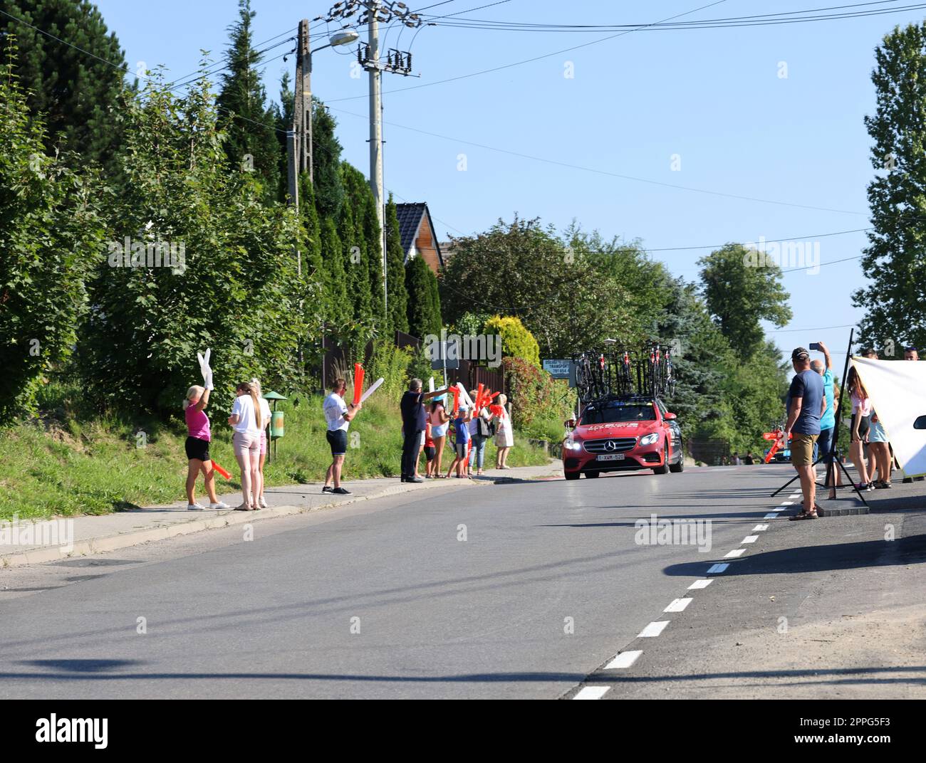 Ineos Team Vehicle sul percorso del Tour de Pologne UCI â€“ World Tour, tappa 7 Skawina - Cracovia. Foto Stock