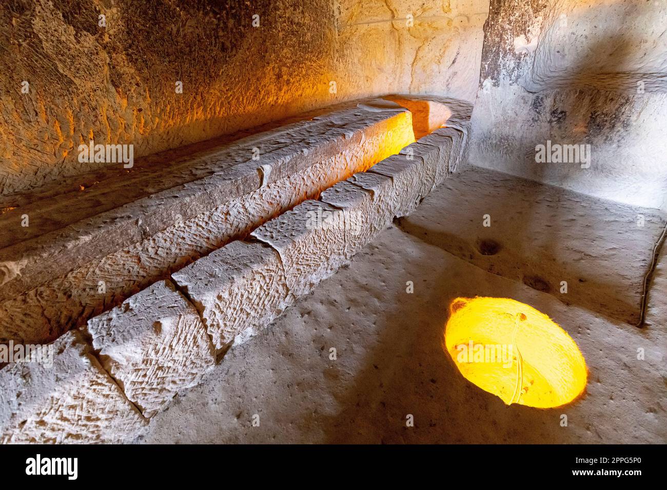 Museo all'aperto, sala intagliata a goreme. Foto Stock