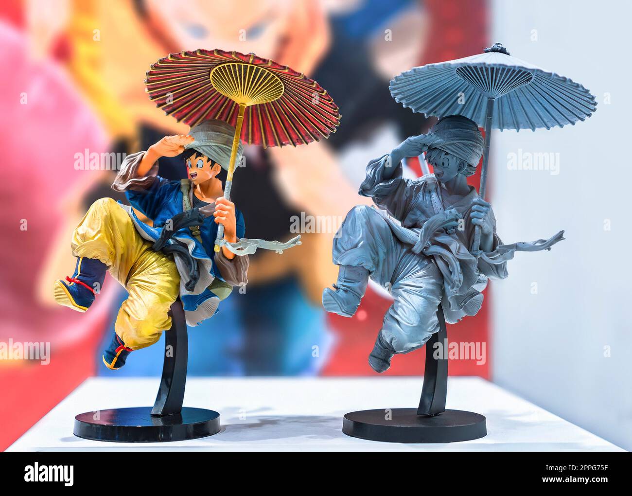 chiba, giappone - 22 dicembre 2018: Modellino in plastica originale grezzo e dipinto raffigurante il personaggio Son Goku della serie manga e anime di Dragon Ball durante la convention Jump Festa 19. Foto Stock