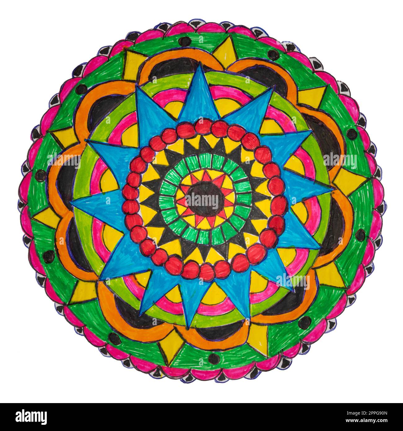 Colorato motivo decorativo a mandala disegnato a mano Foto Stock