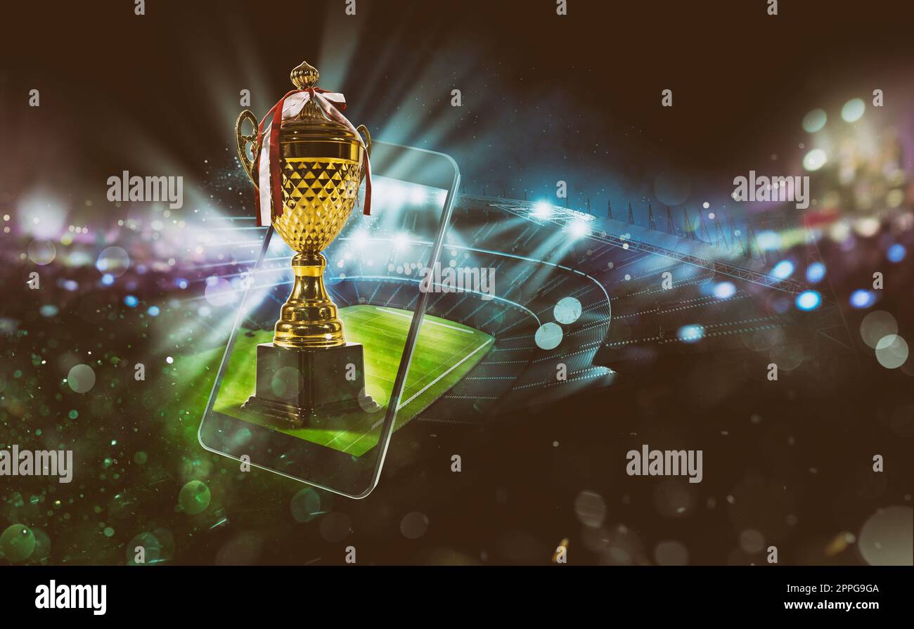 Guarda un evento sportivo dal vivo sul tuo dispositivo mobile. Scommesse sulle partite di calcio Foto Stock