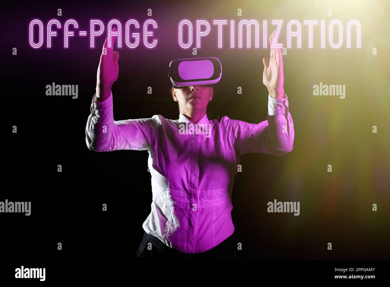 Ottimizzazione della visualizzazione concettuale al di fuori della pagina. Parola scritta sul sito Web processo esterno metodo promozionale Ranking Foto Stock