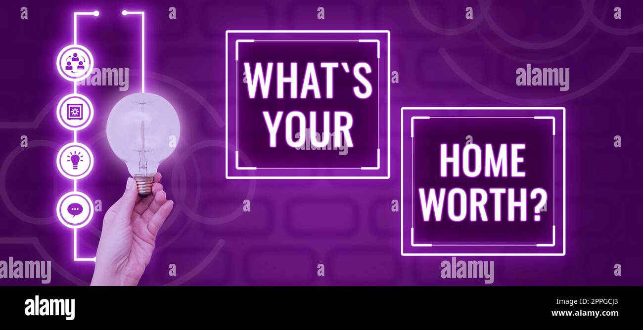 Scrittura visualizzazione del testo che cosa è il vostro valore domestico. Valore di idea di affari di una casa costo di proprietà Prezzo tasso Foto Stock