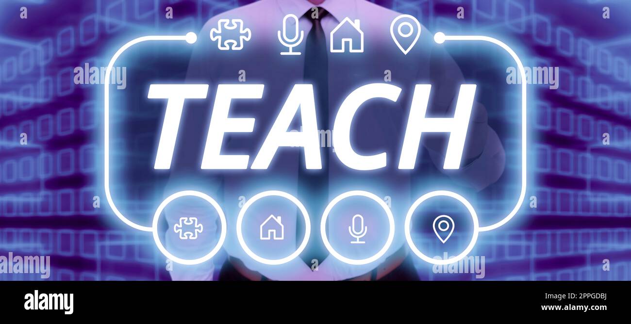Teach. Visualizzazione concettuale Il concetto di affari impartisce la conoscenza o istruisce qualcuno come fare qualcosa di destra Foto Stock