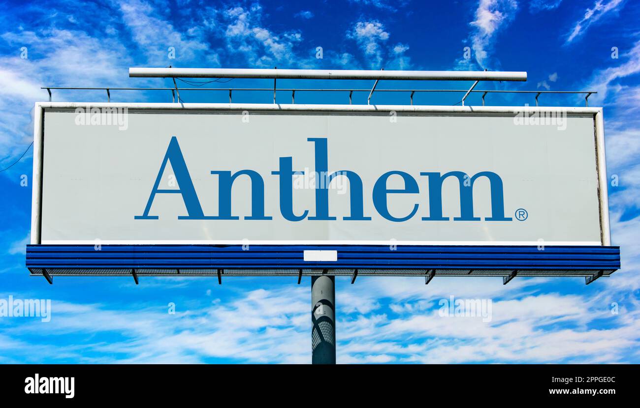 Cartellone pubblicitario con logo di Anthem Foto Stock