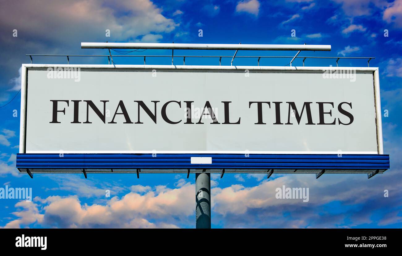 Cartellone pubblicitario con logo del Financial Times Foto Stock