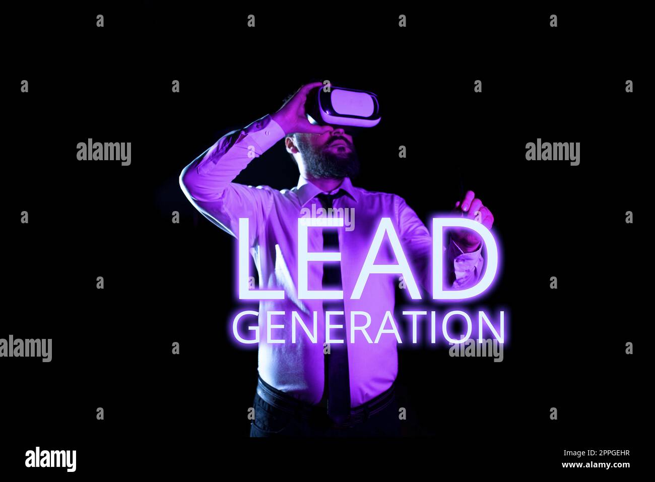 Simbolo di testo che mostra la generazione di lead. Concetto che significa processo di identificazione e coltivazione dei potenziali clienti Foto Stock