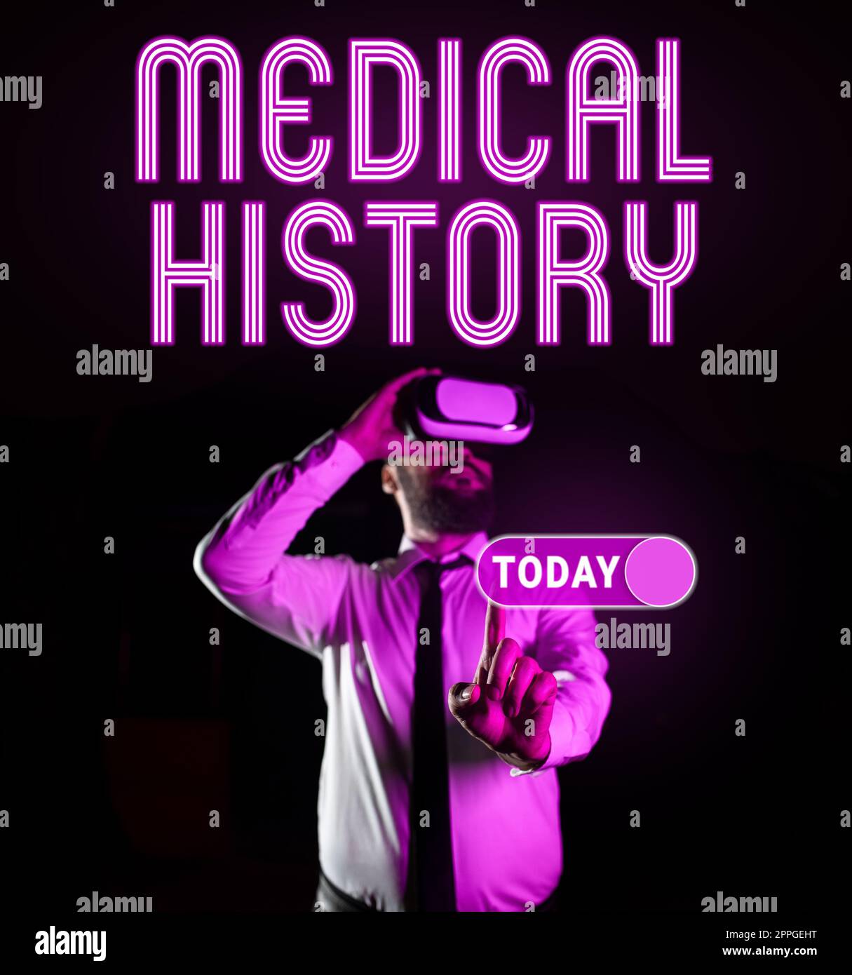 Testo scritto a mano Storia Medica. Parola per Una registrazione di informazioni su una persona s è salute e medicare Foto Stock