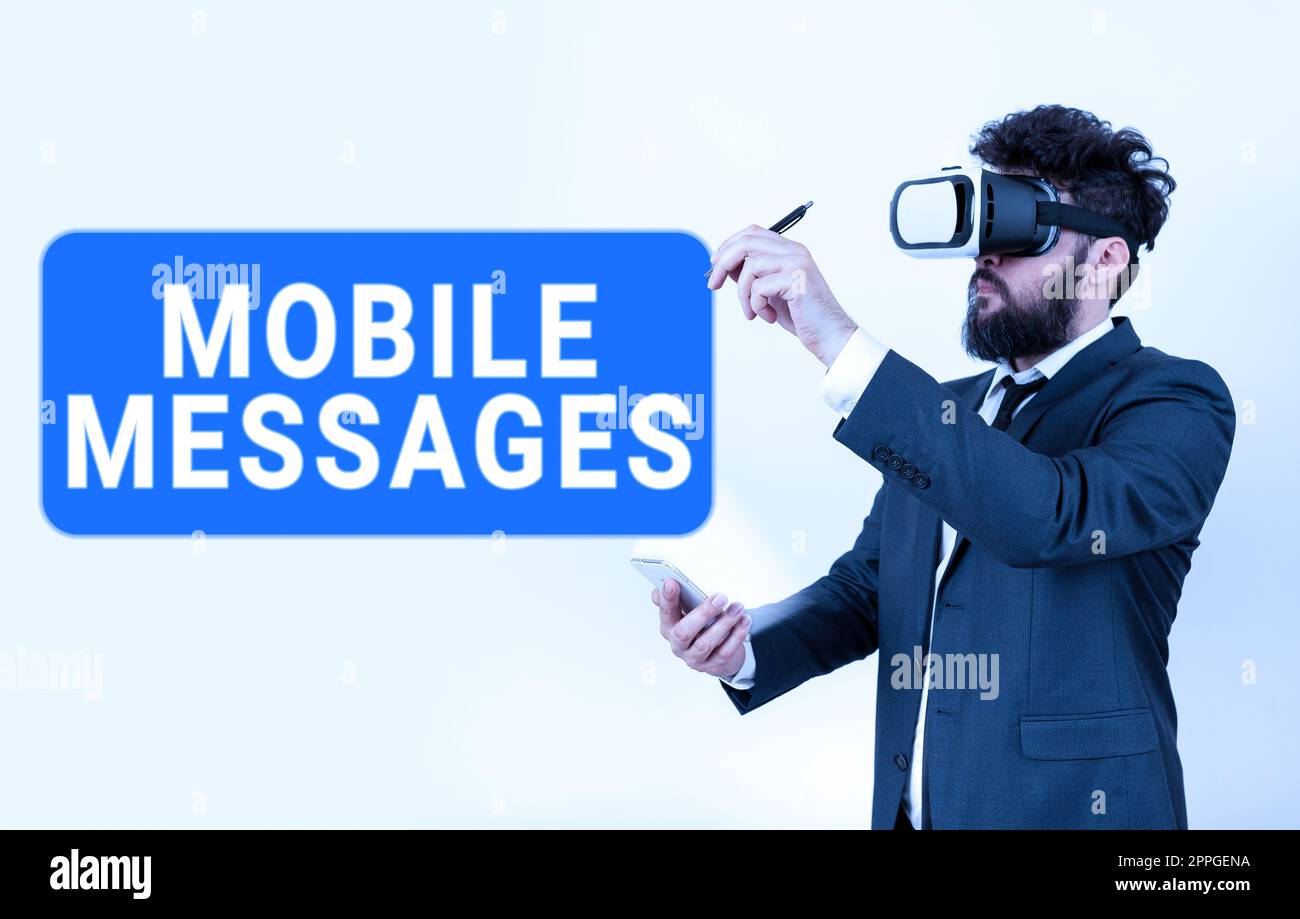 Testo che mostra i messaggi di Inspiration Mobile. Concetto che indica l'atto di comporre e inviare messaggi elettronici Foto Stock