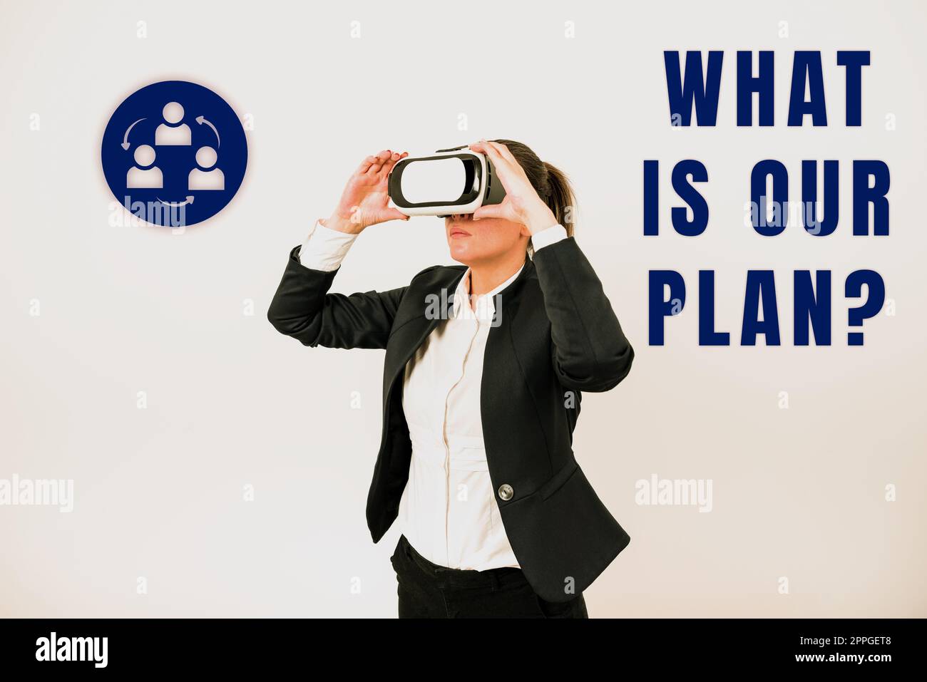Cartello di testo che mostra che cos'è il nostro Planquestion. Panoramica aziendale obiettivo Agenda strategia Brainstorming Foto Stock