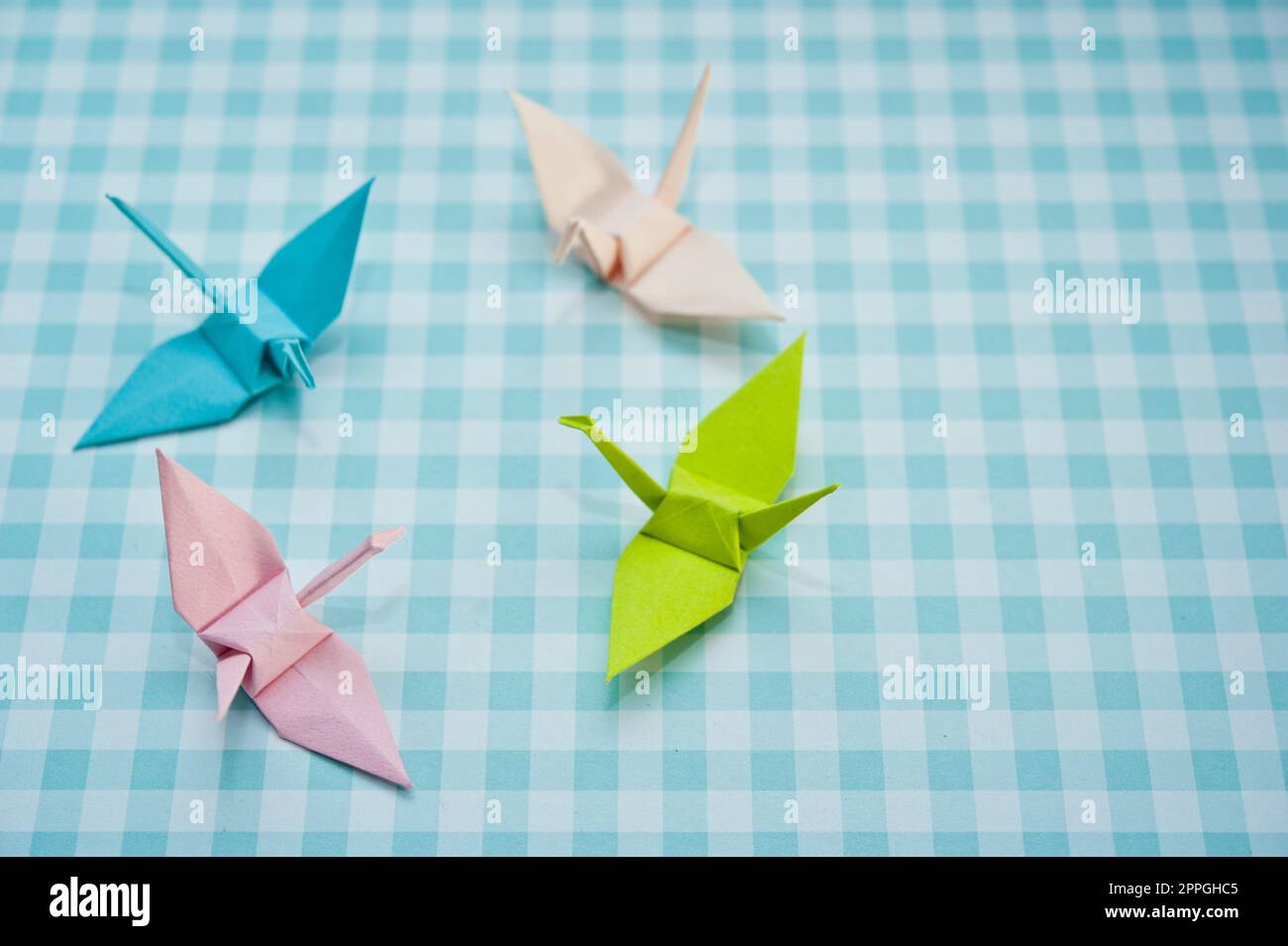 quattro colori pastello origami uccelli Foto Stock