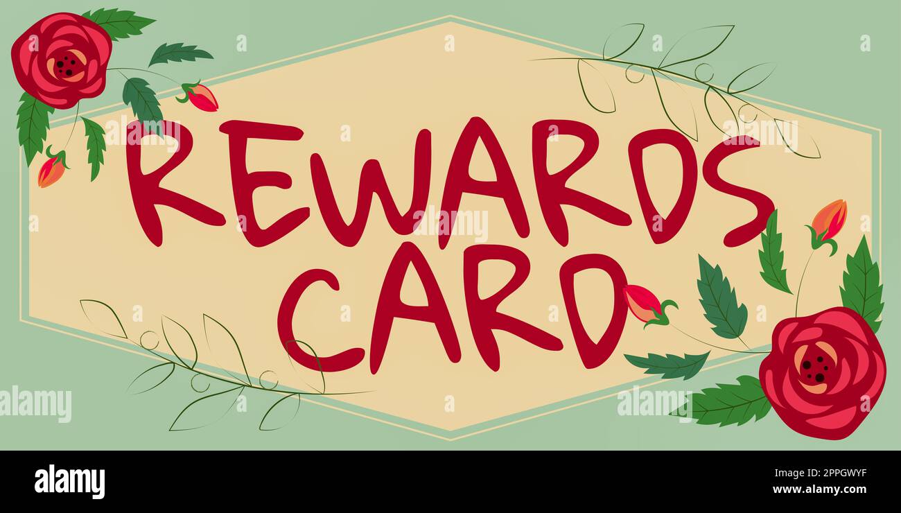 Ispirazione che mostra la carta Rewards segno. Business idea Aiutate a guadagnare miglia di punti in denaro dagli incentivi di acquisto giornalieri Foto Stock