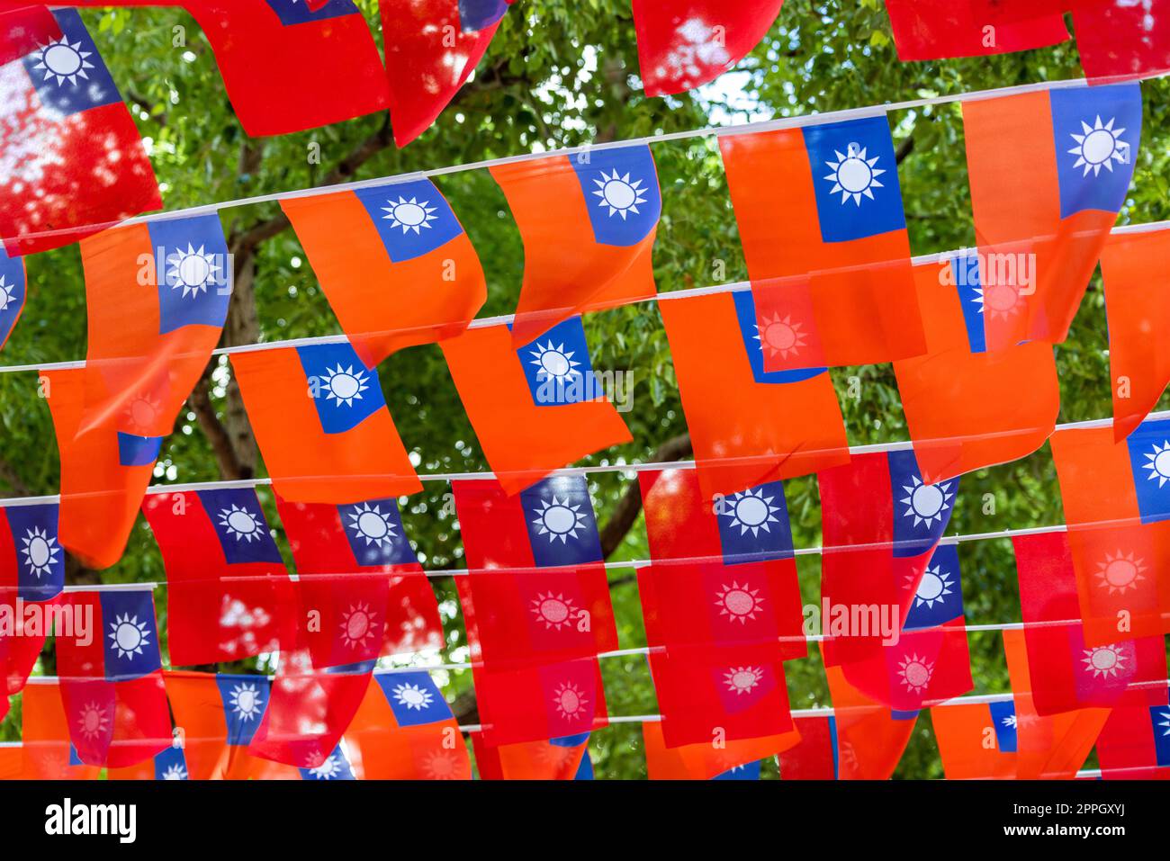 Bandiera nazionale di Taiwan che sventolano all'aperto Foto Stock