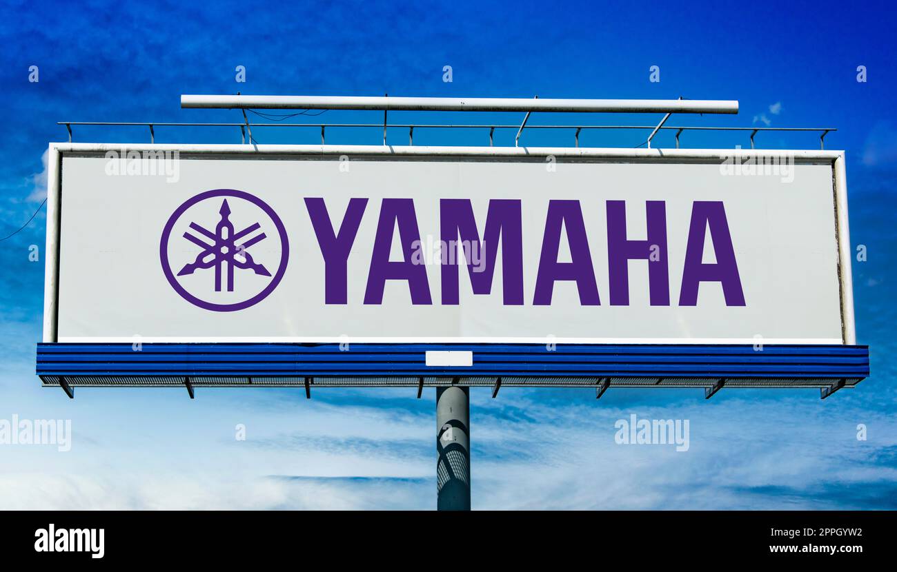 Cartellone pubblicitario con logo Yamaha Foto Stock