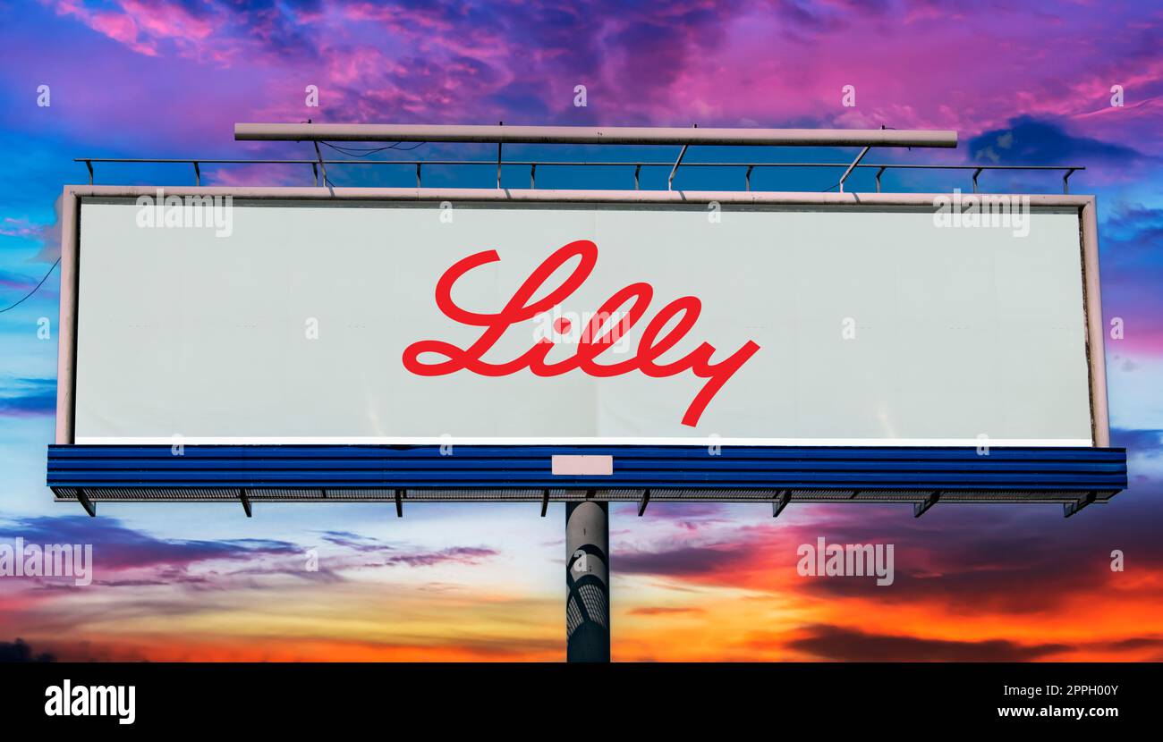 Cartellone pubblicitario con logo di Eli Lilly and Company Foto Stock