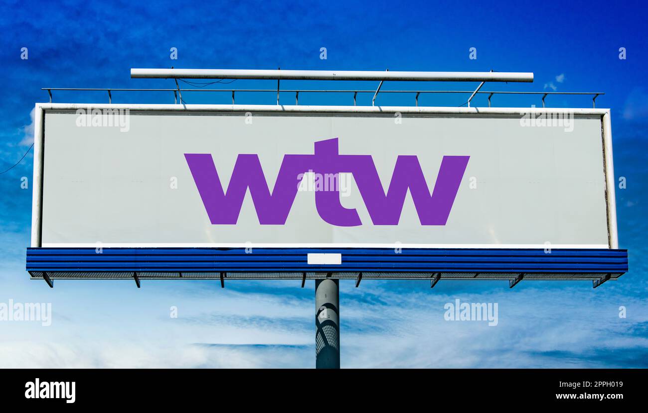 Cartellone pubblicitario con il logo di Willis Towers Watson Foto Stock
