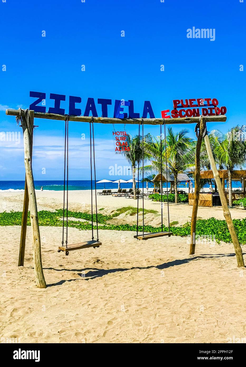 Un romantico paradiso sulla spiaggia di Puerto Escondido, Messico. Foto Stock