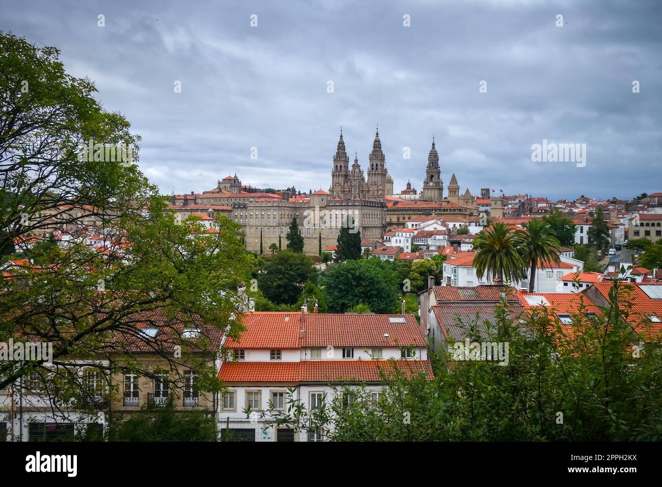 Parco Alameda e vista sulla città, Santiago de Compostela, Galizia, Spagna Foto Stock