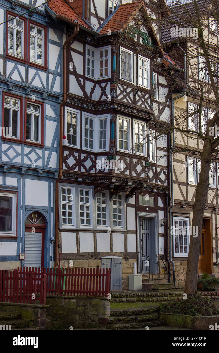 Case pittoresche a Bad Sooden-Allendorf, nella valle di Werra, in Germania Foto Stock