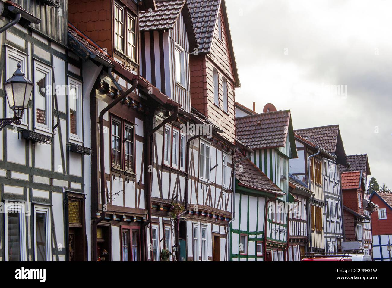 Case pittoresche a Bad Sooden-Allendorf, nella valle di Werra, in Germania Foto Stock