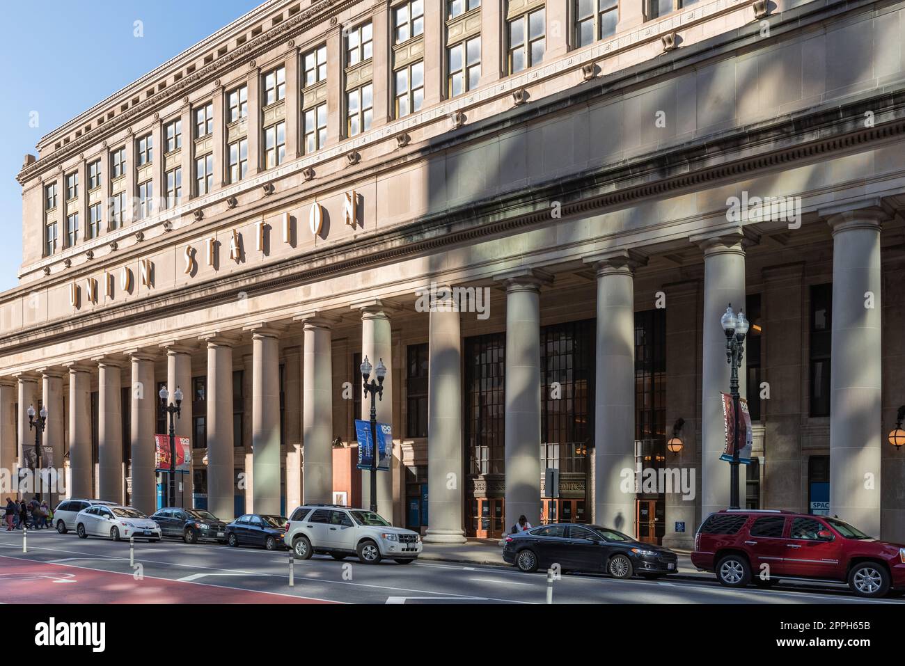 Ingresso della union Station a chicago, Illinois Foto Stock