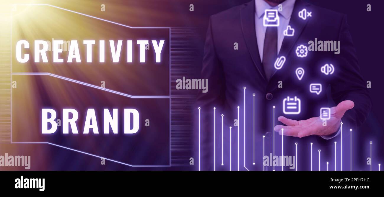 Scrittura visualizzazione del testo creatività Branddesign nome o caratteristica che contraddistingue l'organizzazione. Nome o caratteristica di progettazione di un'idea aziendale che contraddistingue l'organizzazione Foto Stock