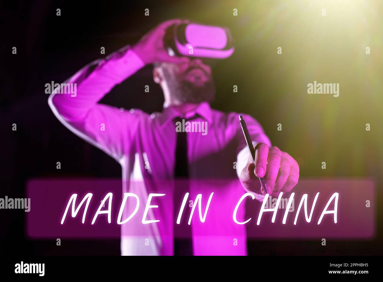 Esposizione di segnali Made in China. Idea di affari Commercio all'ingrosso mercato di industria Commercio globale Commercio asiatico Foto Stock