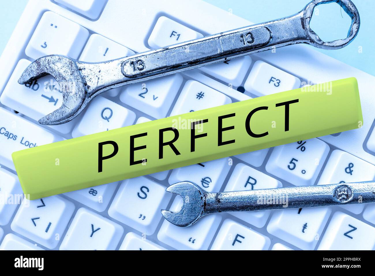 Perfetta didascalia concettuale. Parola scritta su completo senza difetti o difetti precisamente preciso o esatto Foto Stock