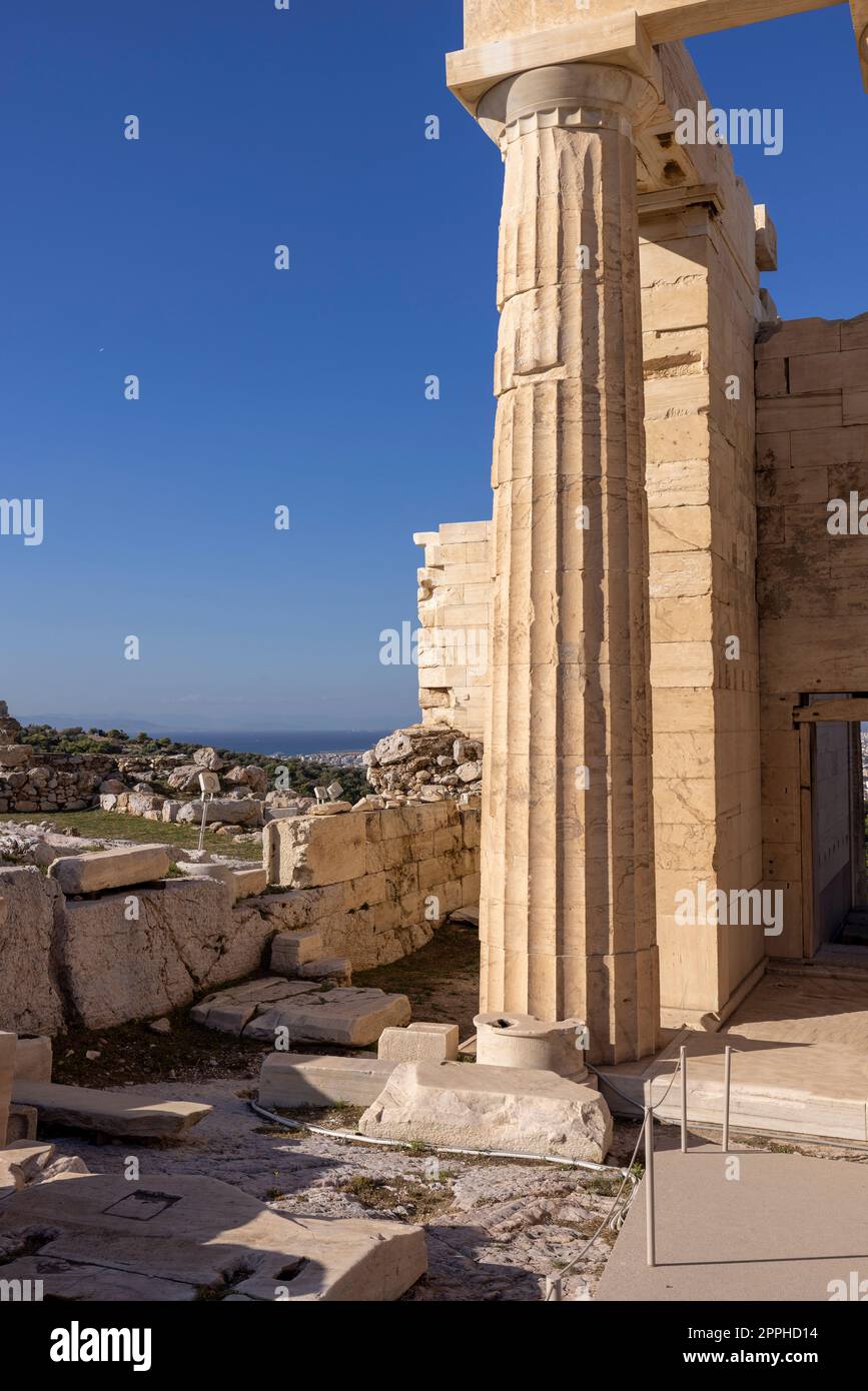 Propilaia, monumentale porta cerimoniale per l'Acropoli di Atene, Grecia Foto Stock