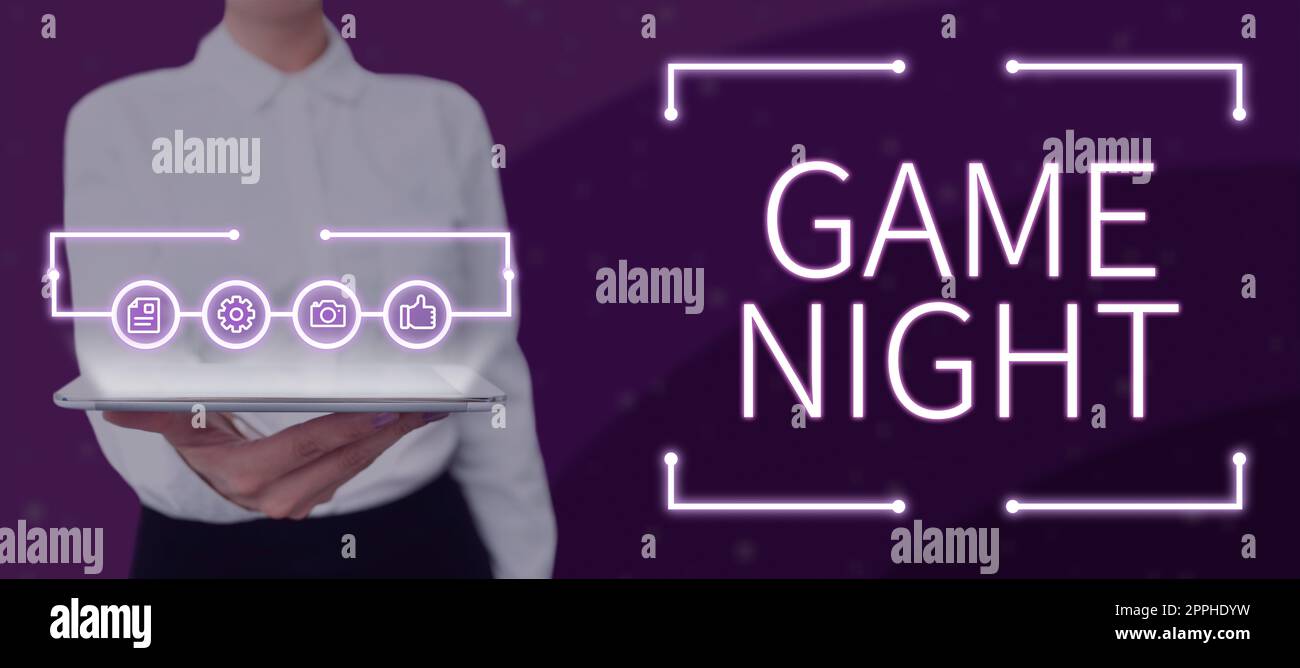 Didascalia concettuale Game Night. Evento di idea di affari in cui la gente si riunisce per lo scopo di ottenere posato Foto Stock